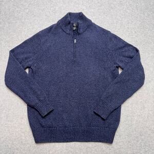 Calvin Klein Quarter-Zip Sweater Men's M Blue 100% Cotton Long Sleeve Mock Neck